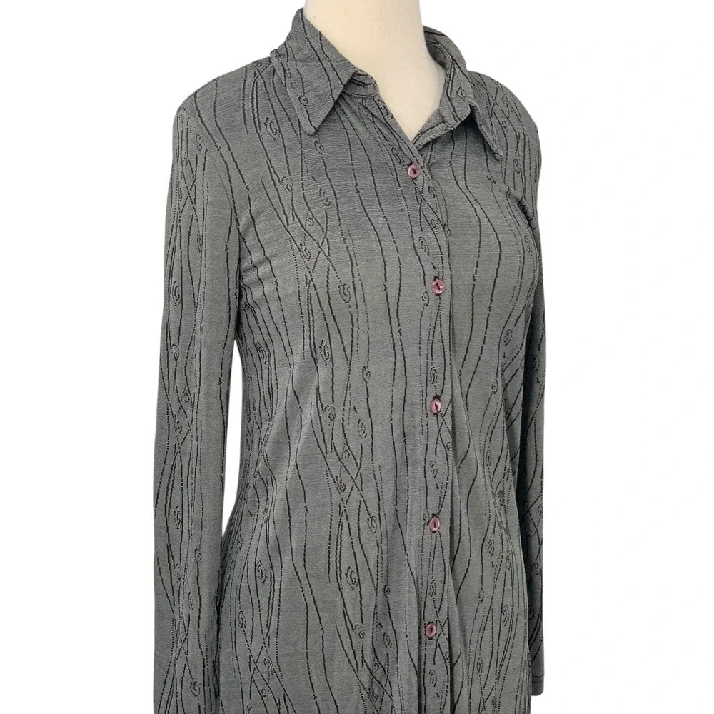 Rabbit Rabbit Rabbit Designs Long Sleeve Button Down Dress/Tunic Gray Abstract 6 - Picture 2 of 9